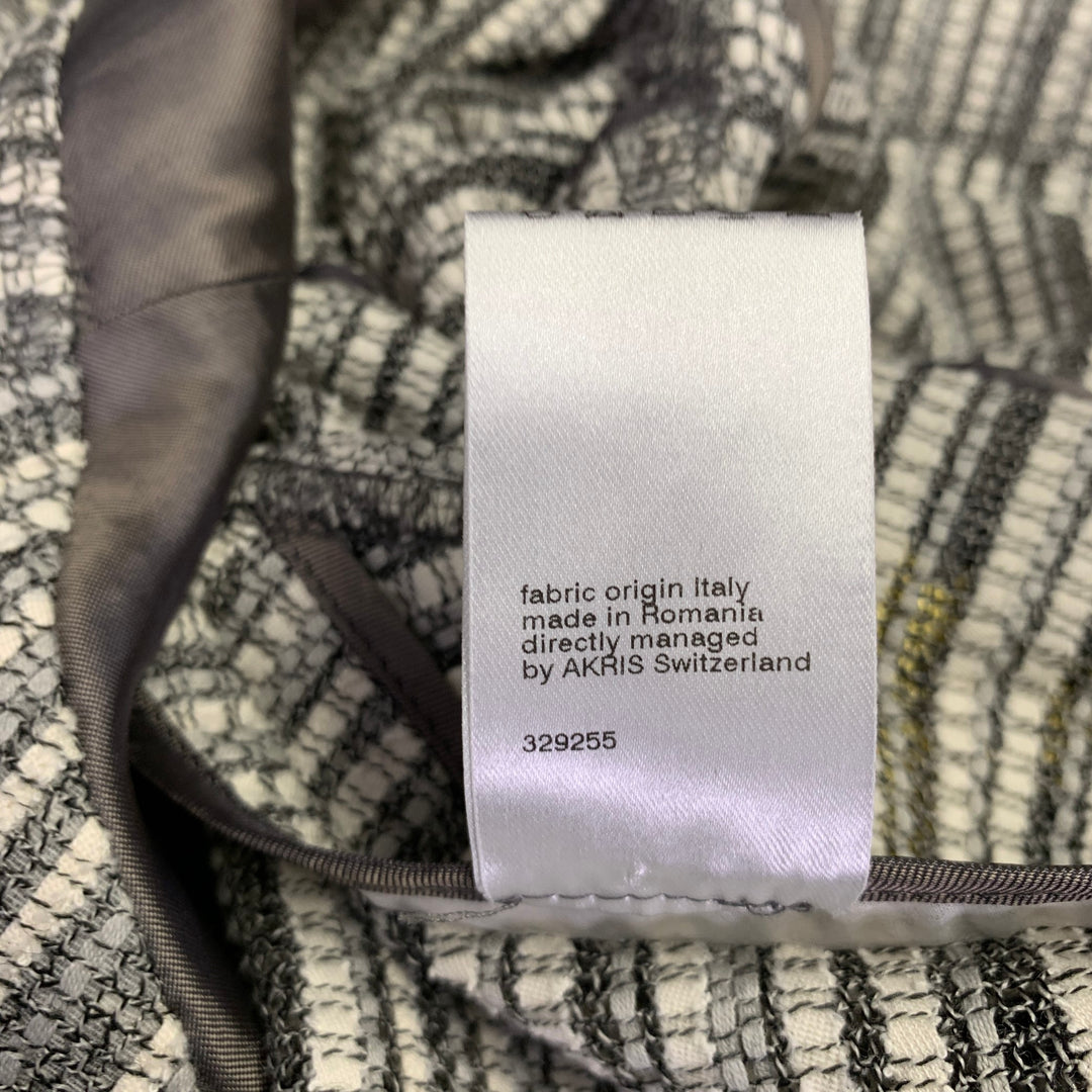 AKRIS Size 8 Grey White Cotton Wool Stripe Open Front Jacket