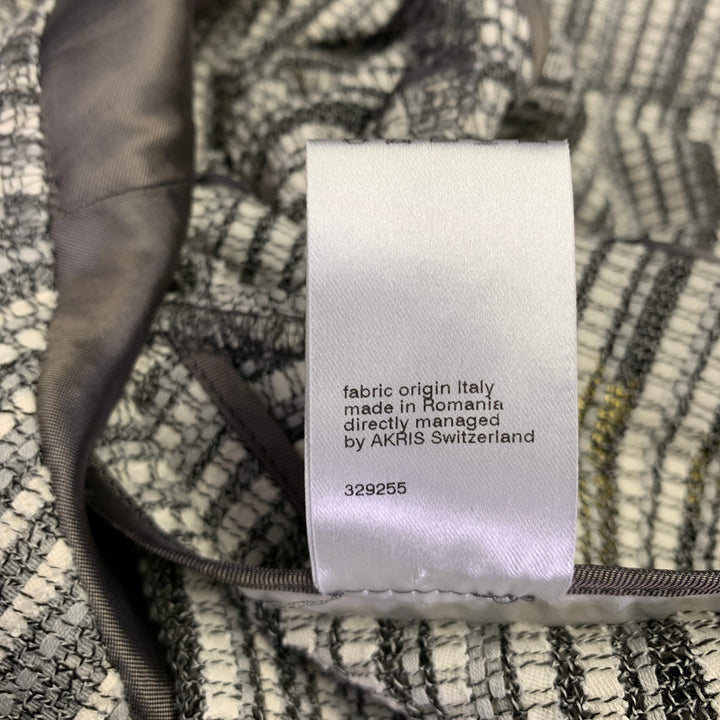 AKRIS Size 8 Grey White Cotton Wool Stripe Open Front Jacket