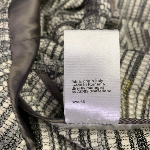 AKRIS Size 8 Grey White Cotton Wool Stripe Open Front Jacket