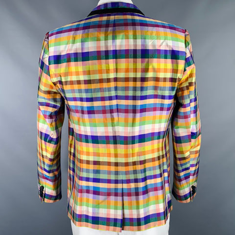 MR TURK Size 44 Multi Color Plaid Silk Notch Lapel Sport Coat