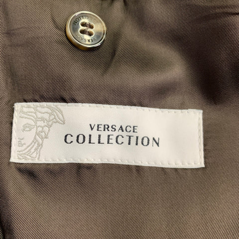 VERSACE COLLECTION Size 44 Brown Taupe Stripe Wool Silk Suit