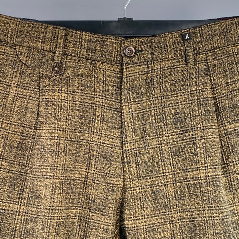 MYTHS Size 38 Yellow Black Plaid Wool Cotton Zip Fly Dress Pants