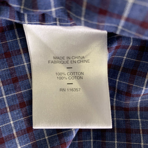 ZACHARY PRELL Size M Blue Burgundy Check Cotton Cutaway Long Sleeve Shirt