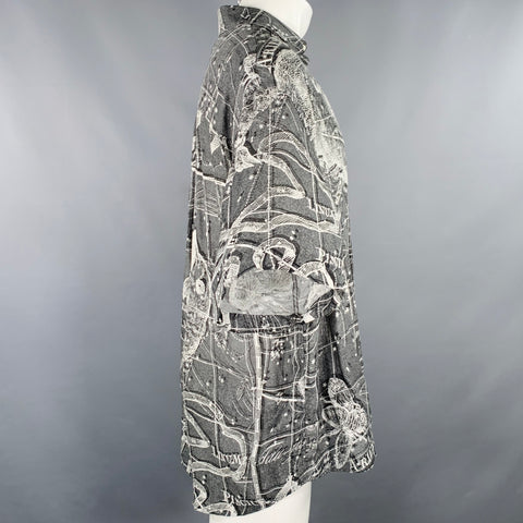 SCHNAYDERMAN'S Size M Grey White Zodiac Print Viscose Silk Short Sleeve Shirt