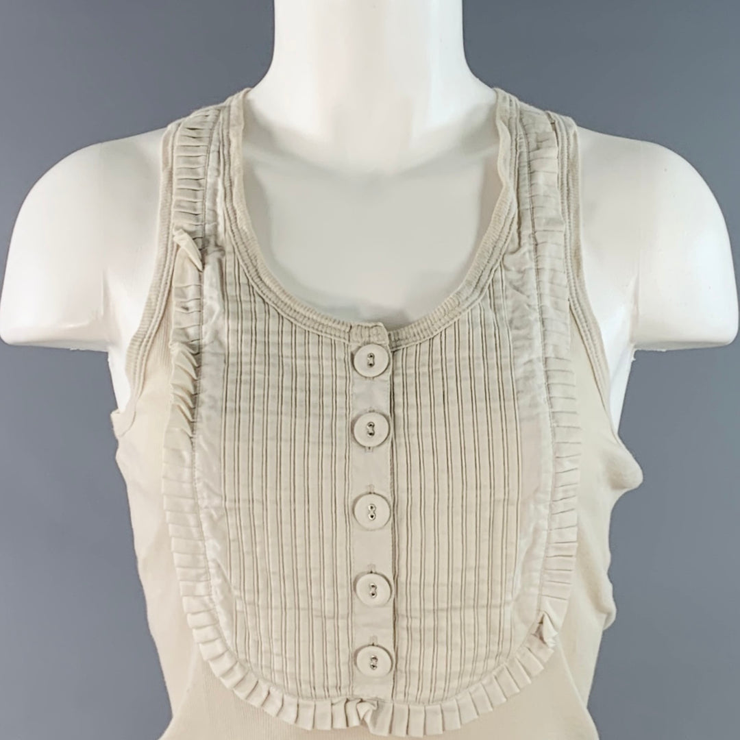 CHLOE Size M MouetteCream Cotton Ribbed Pleated Tank Casual Top
