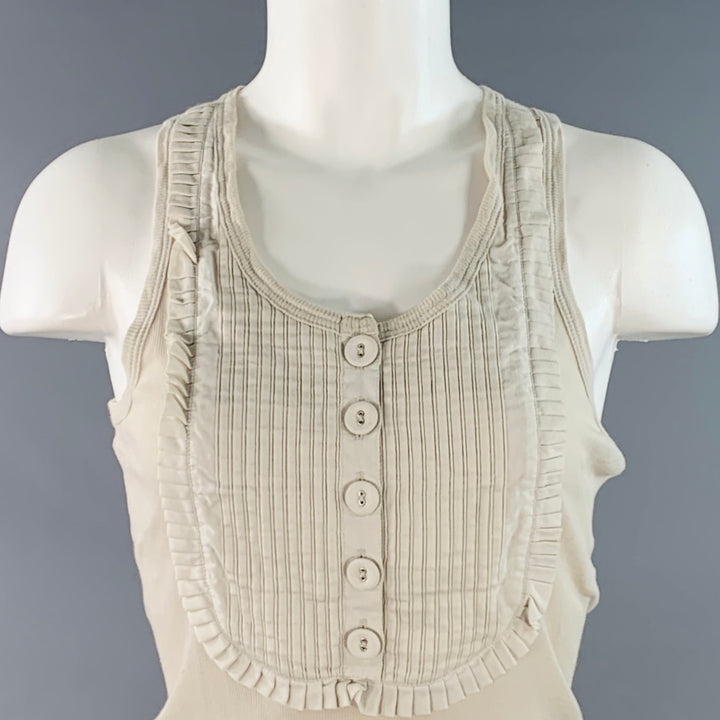 CHLOE Size M MouetteCream Cotton Ribbed Pleated Tank Casual Top