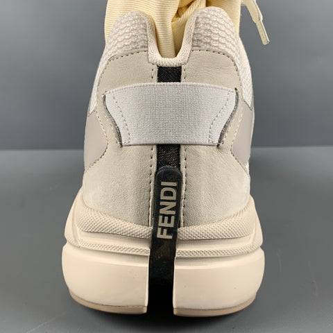 FENDI Size 12 Grey White Mixed Materials Lace Up Sneakers