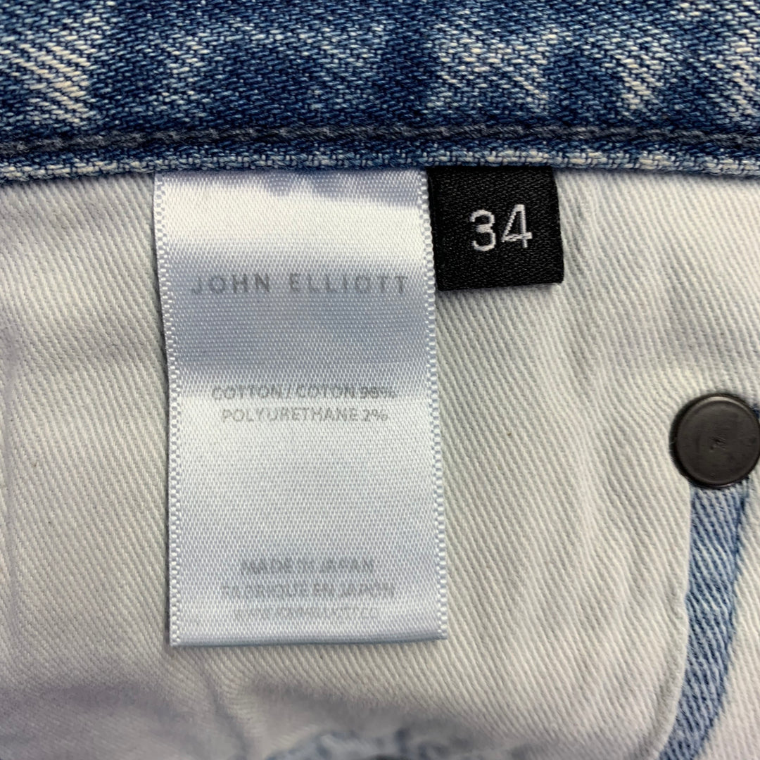JOHN ELLIOTT Size 34 Blue Grey Distressed Cotton Button Fly Jeans