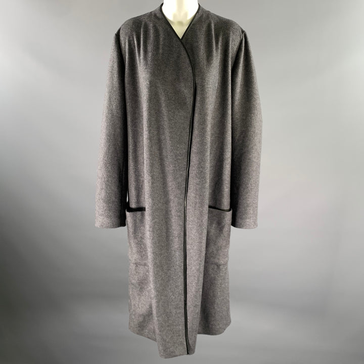THE ROW Size 12 Grey Black Wool Lambskin Coat