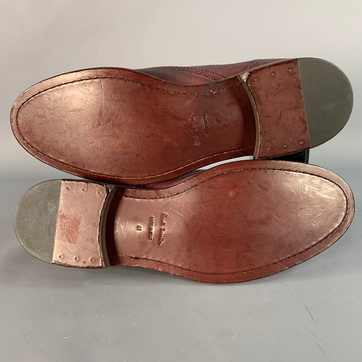 PAUL SMITH Size 8 Burgundy Antique Leather Wingtip Oxford Lace-Up Flexible Travel Shoes