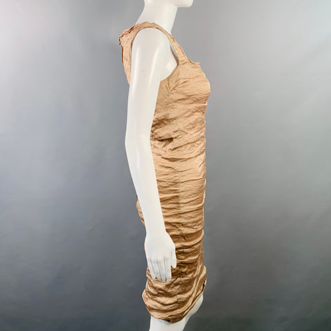 LANVIN Summer 2011 Size 4 Tan Silk Blend Raw Edge Sleeveless Cocktail Dress