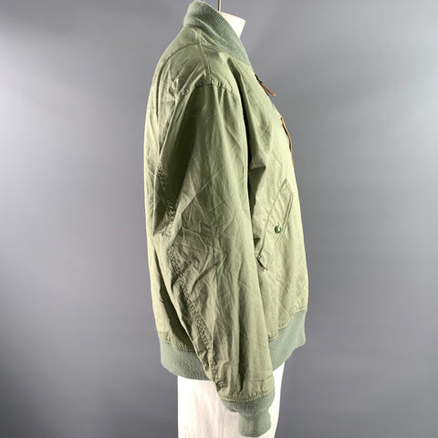 BEAMS PLUS Size XL Green Sage Cotton Bomber Jacket