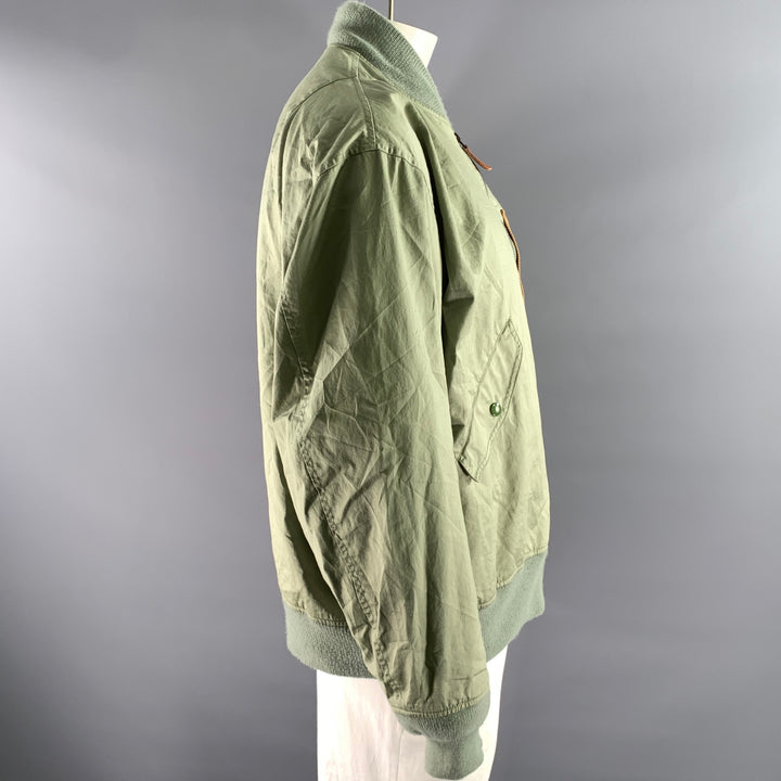 BEAMS PLUS Size XL Green Sage Cotton Bomber Jacket