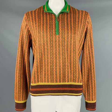WALES BONNER Size XL Orange Green Diamond Knit 1/4 Zip Pullover