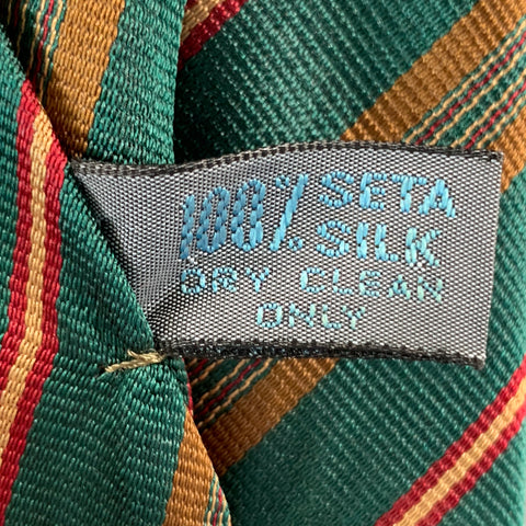 FENDI Green Beige Diagonal Stripe Silk Tie