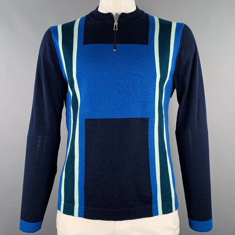 PS by PAUL SMITH Size L Blue Navy Color Block Merino Wool Half Zip Pullover