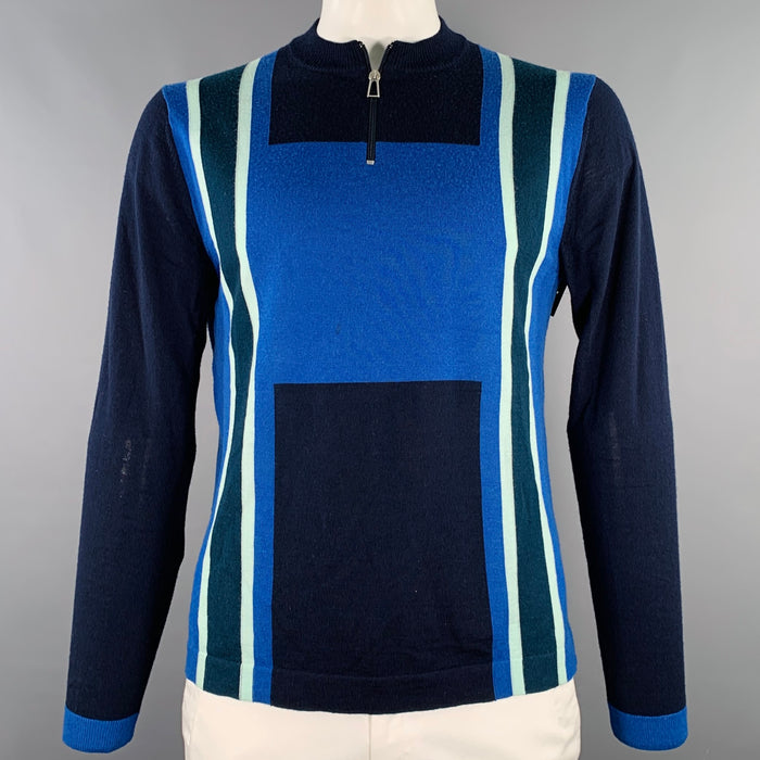 PS by PAUL SMITH Size L Blue Navy Color Block Merino Wool Half Zip Pullover