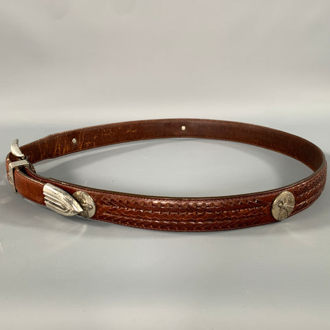 ONYX Size 38 Brown Studded Leather Belt