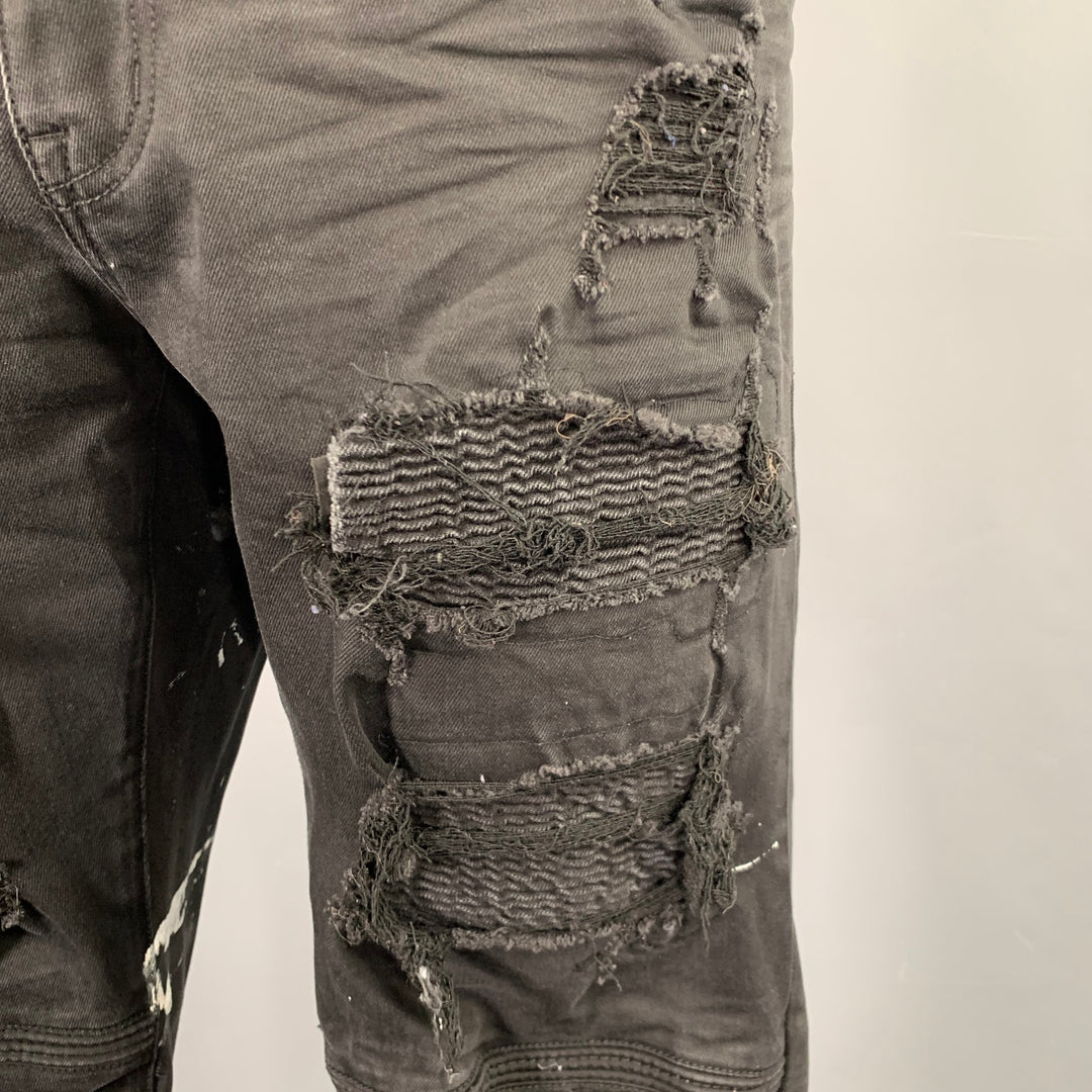 SMOKE RISE Size 40 Black Distressed Cotton Blend Jeans