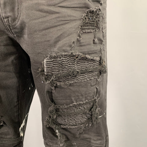SMOKE RISE Taille 40 Jean noir en mélange de coton vieilli