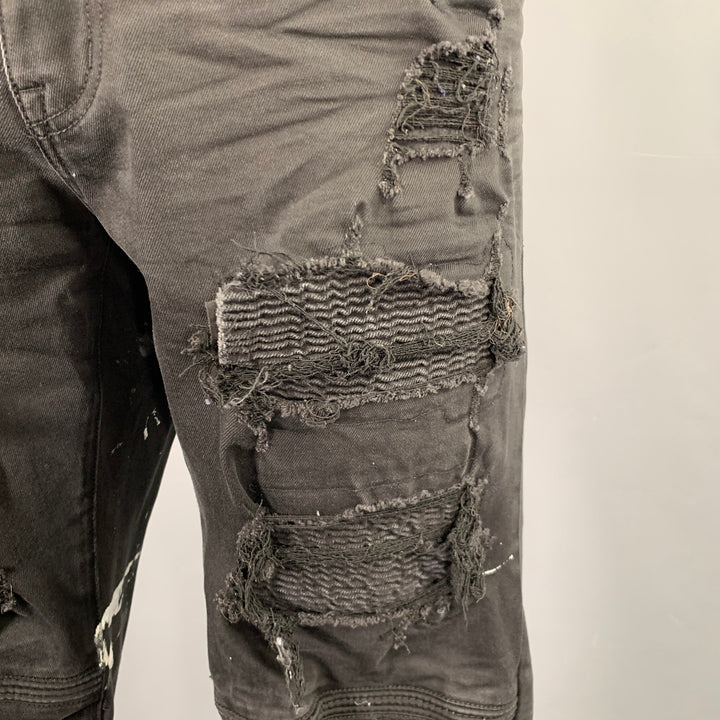 SMOKE RISE Size 40 Black Distressed Cotton Blend Jeans