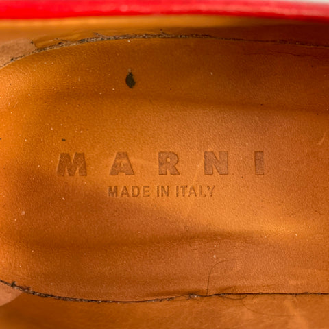 MARNI Size 7 Red Black Leather Platform Penny Loafers