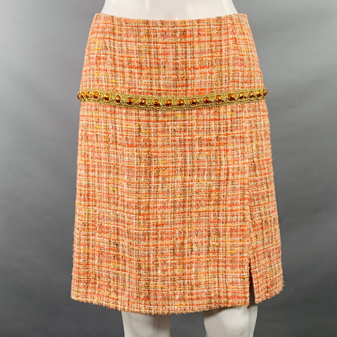 DOLCE & GABBANA Size 4 Orange Gold Cotton Blend Embellishment Skirt Suit Set