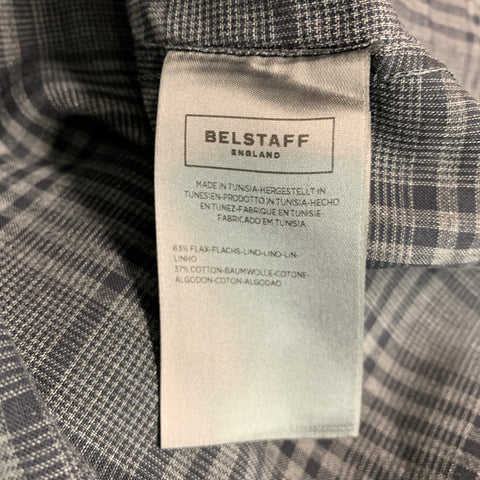 BELSTAFF Size L Grey Black Plaid Linen Cotton Button Up Long Sleeve Shirt