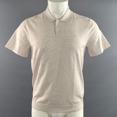 THEORY Size S Cream Grey Heather Viscose Blend Spread Collar Polo