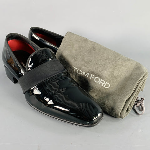 TOM FORD Size 7.5 Black Leather Slip On Loafers