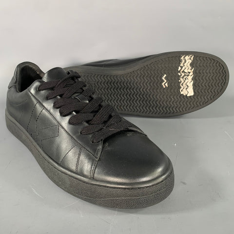 KENZO Size 10 Black Crackled Leather Low Top Sneakers