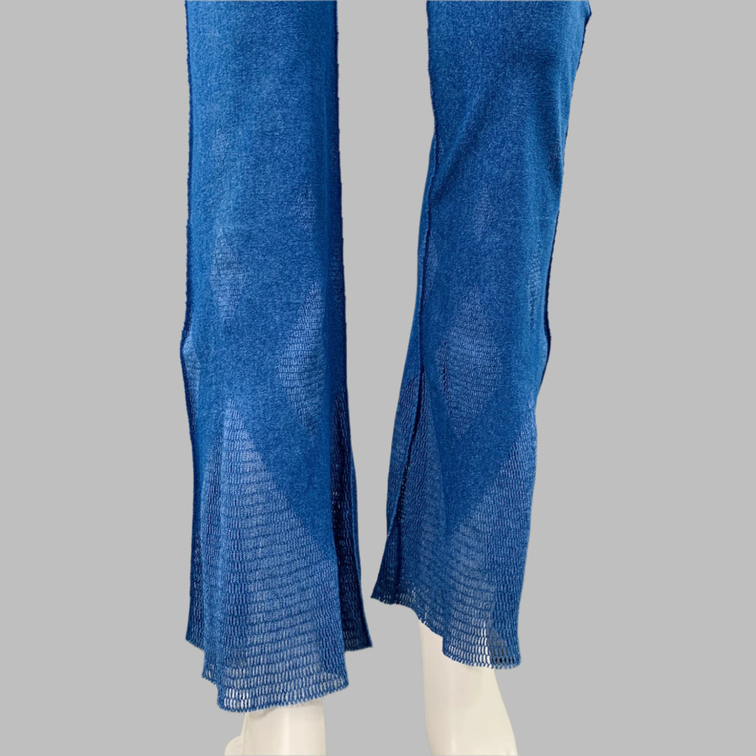 ISSEY MIYAKE Size M Blue Nylon Cotton Blend Mesh Belted Flared Casual Pants