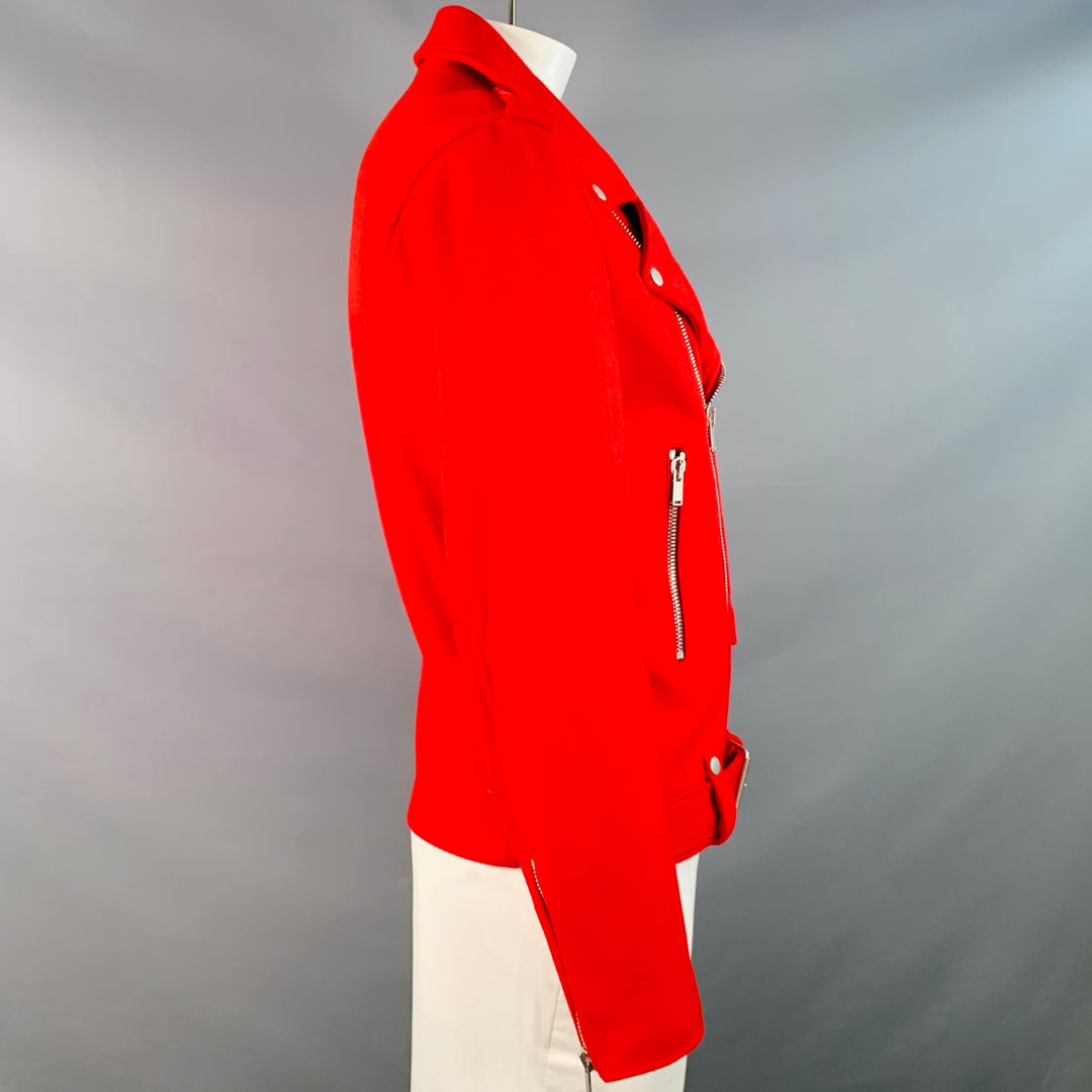 PT TORINO Size 42 Red Wool Belted Zip Up Biker Jacket