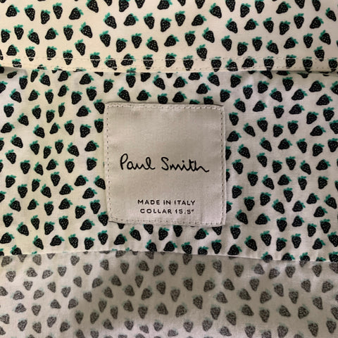 PAUL SMITH Size M White Green & Black Fruits Cotton Short Sleeve Shirt