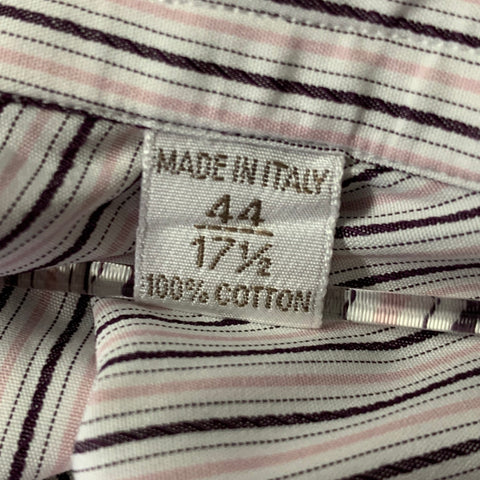 BRIONI Size XL White Brown Pink Stripe Cotton French Cuff Long Sleeve Shirt