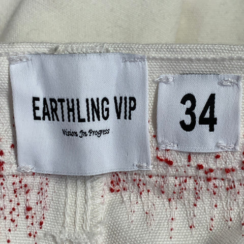 EARTHLING VIP Size 34 Cream Red Embroidery Cotton Rhinestones Casual Pants