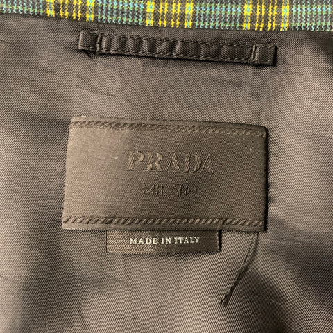 PRADA Size 36 Blue Green SGN671 Plaid Cotton Zip Up Jacket