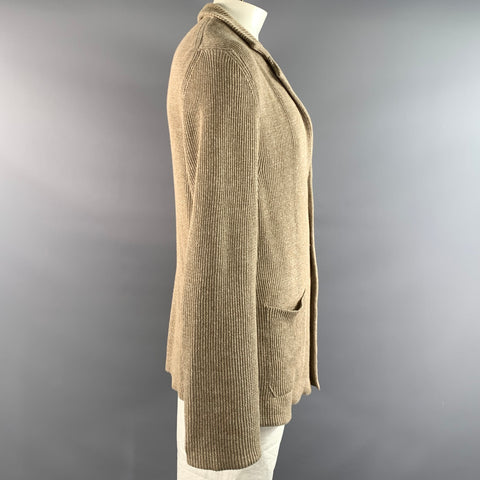 ISAIA Size XXL Tan Khaki Cable Knit Linen Wool Chore Jacket