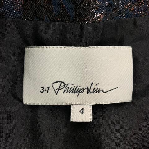 3.1 PHILLIP LIM Size 4 Navy Copper Jacquard Floral Skater Above Knee Skirt
