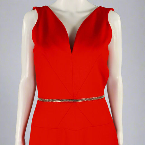 DAVID KOMA Size 8 Red Silver Wool Sleeveless Zippers Gown Evening Dress