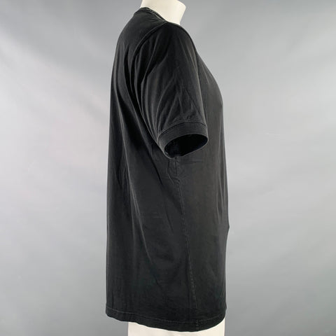 T-shirt DOLCE & GABBANA taille 44 en jersey de coton noir, col en V, aspect vieilli