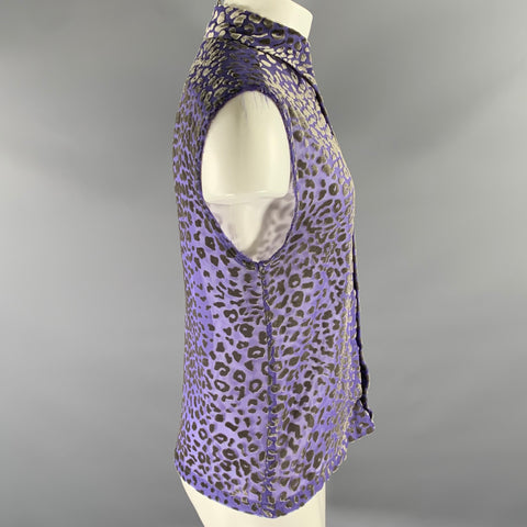 DRIES VAN NOTEN Size XS Purple Grey Leopard  Print Cutoff Sleeve Shirt