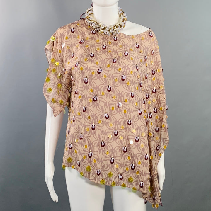 DRIES VAN NOTEN Size M Purple Mauve Silk Embellishment Asymmetrical Halter Blouse