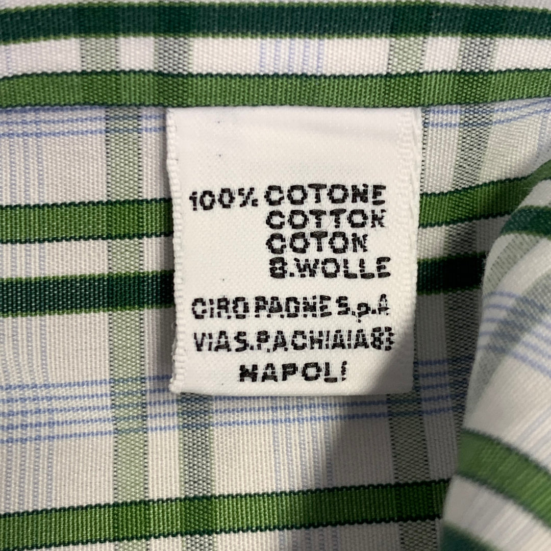KITON Size M White Green Plaid Cotton Curved Cutaway Long Sleeve Shirt