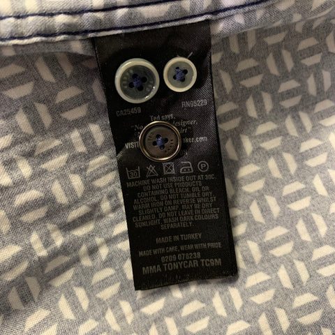 TED BAKER Size L Navy White Geometric Cotton Button Up Long Sleeve Shirt
