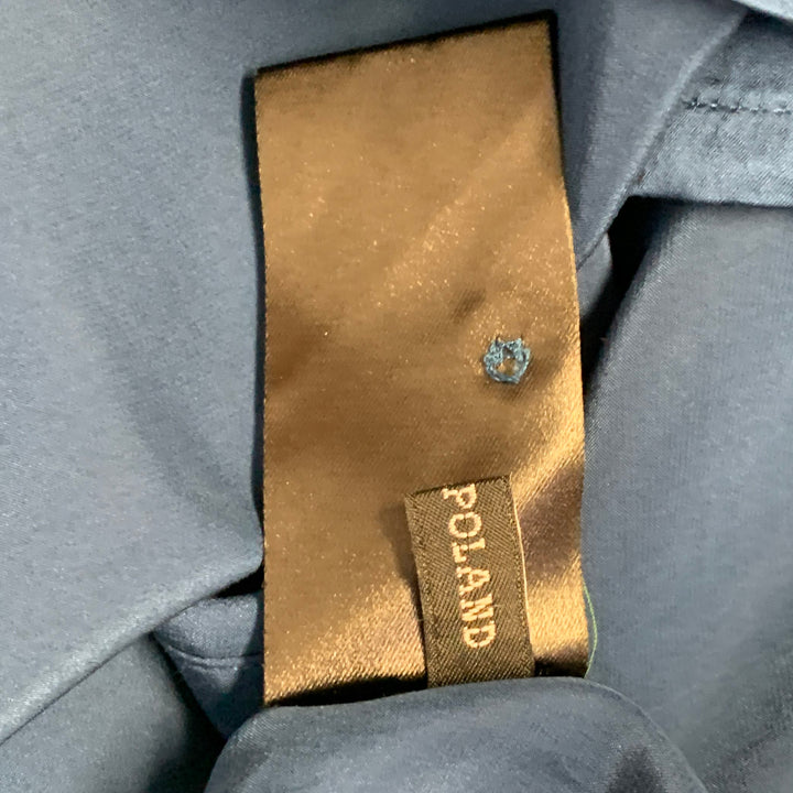 HAIDER ACKERMANN Size S Teal Silk Satin Nehru Collar Hidden Buttons Shirt