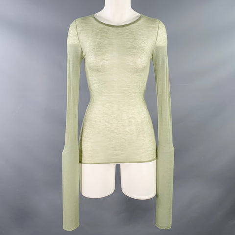 JEAN COLONNA Size M Green Cashmere Sheer Long Sleeve Casual Top