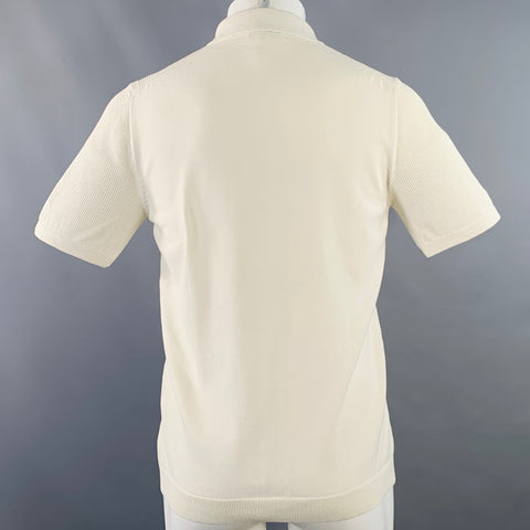 REISS Size M Rodrigo Cream Knit Cotton Blend Zip Up Polo