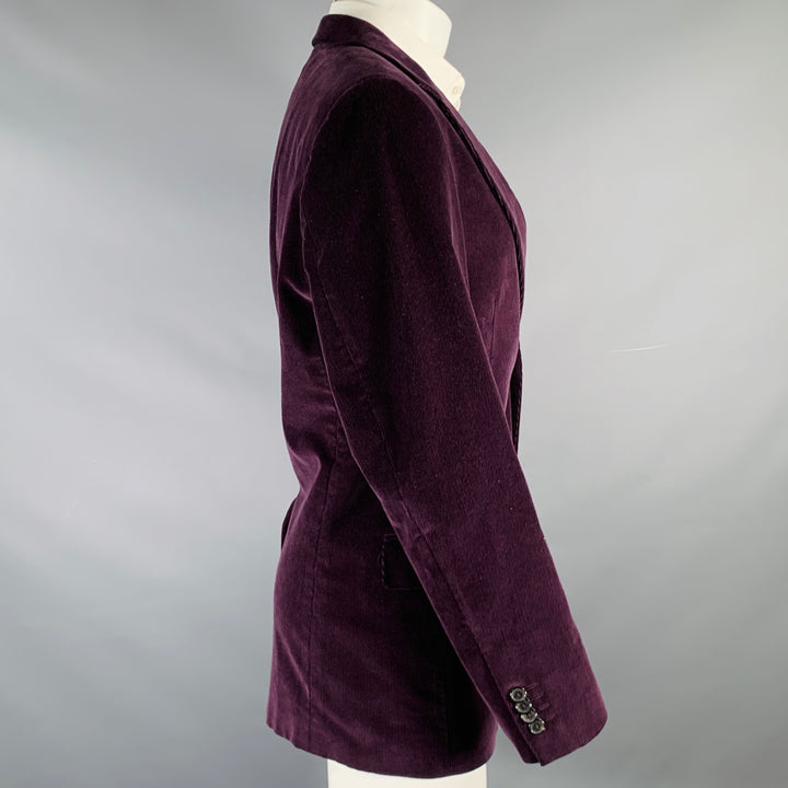 VALENTINO Size 40 Purple Corduroy Cotton Notch Lapel Sport Coat