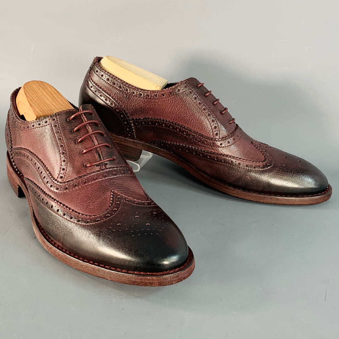 PAUL SMITH Size 8 Burgundy Antique Leather Wingtip Oxford Lace-Up Flexible Travel Shoes